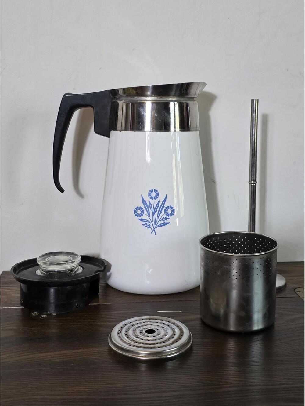 Vintage Corning Ware Blue Cornflower Percolator - 9 Cup P-119